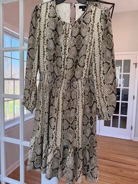 Jcrew Snake Print Long Sleeve Ruffle Hem Dress